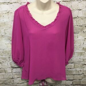 Oleg Cassini Fuschia Chiffon Semi Sheer Top